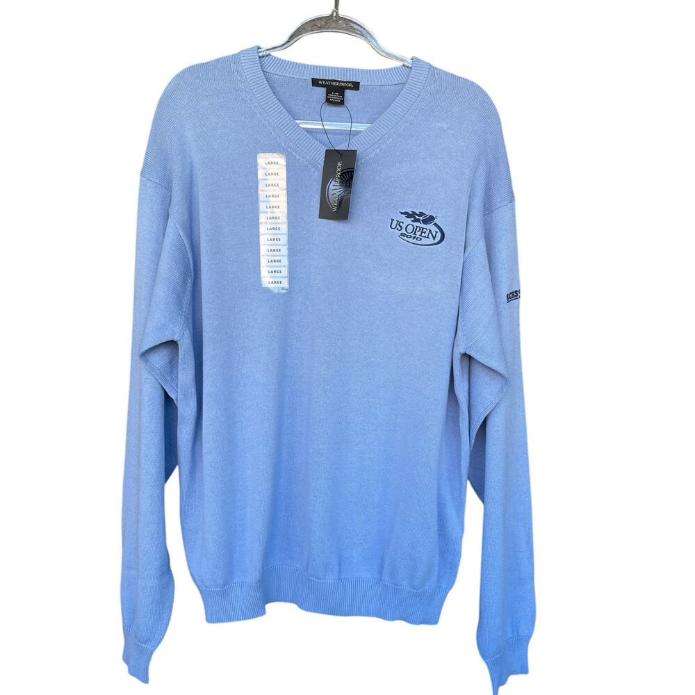 US Open Mens Sweater‎ Large CBS Sports Blue Pullover V-neck Golf Cotton 2010
